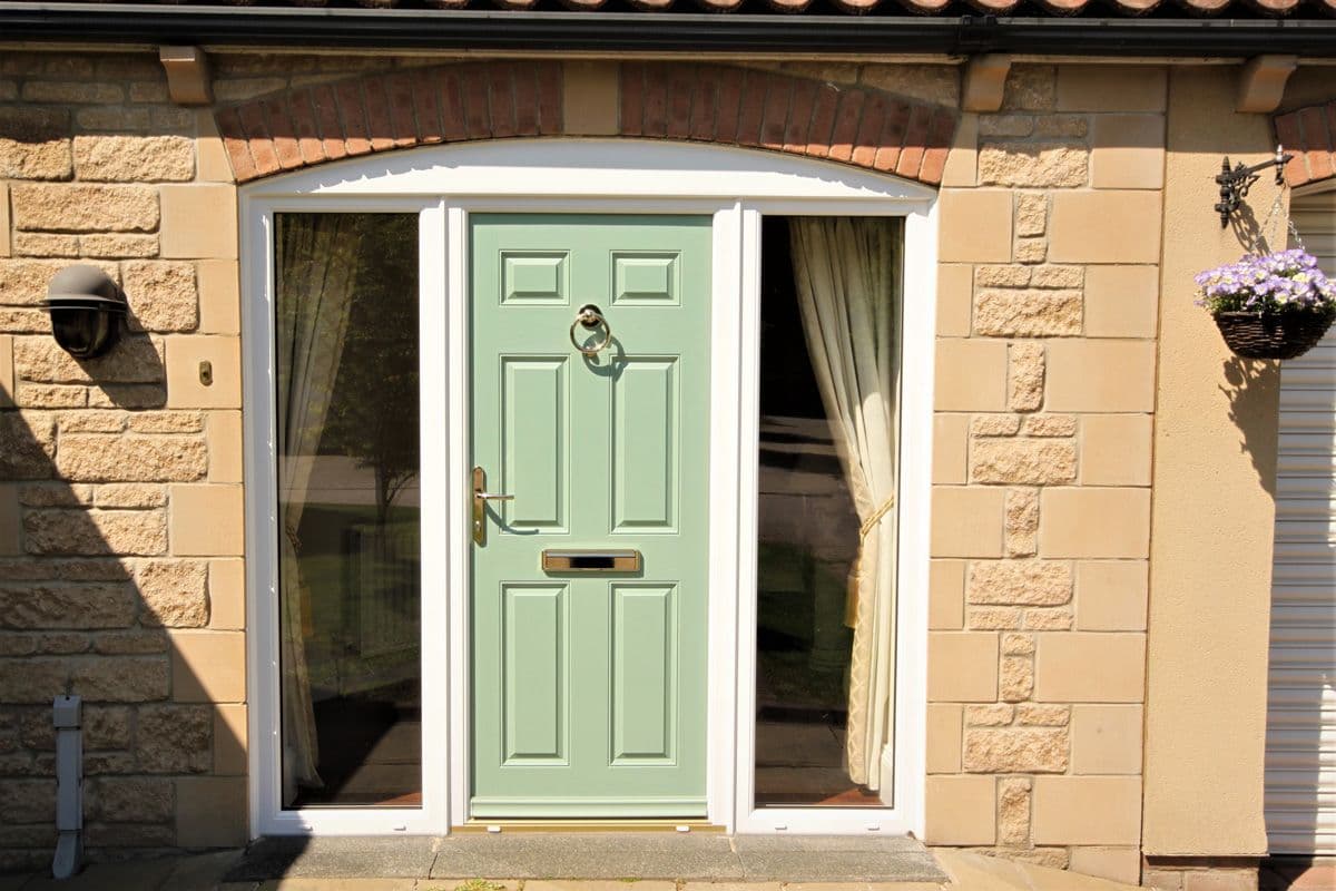 Chartwell green composite front door with glazed side panels